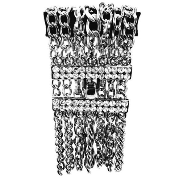 Rhinestone 7-Row Chunky Multi-Chain Cuff Bracelet. - Picture 3 of 4